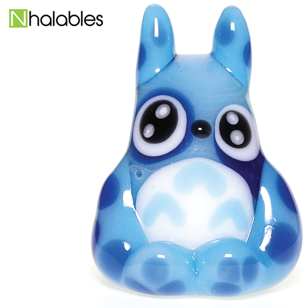 Nhalables Social Post Image for a blue "Totoro glass Pendant/necklace" by Ohio based glassblower "Kawaii Glass"