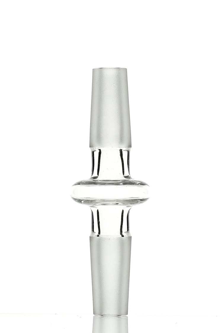 Nhalables Product Image for a Sanblasted Imported Glass Male to Male adapter in 10mm 14mm and 18mm sizes